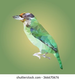 polygonal greater green leafbird, polygon geometric animal, vector bird