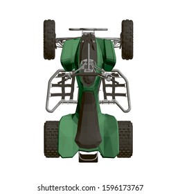 Polygonal green ATV isolated on a white background. View from above. 3D. Vector illustration