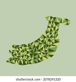 Polygonal green banana. Low poly. Vector illustration.