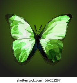 polygonal green butterfly on gradient background