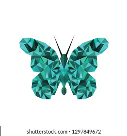Polygonal Green butterfly vector icon