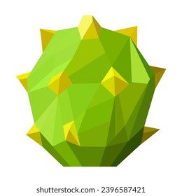 Polygonal green cactus on white background, minimalist low poly art style, vibrant and modern.