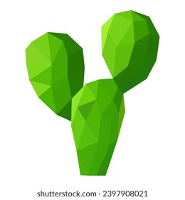 Polygonale grüne Kaktus auf weißem Hintergrund, minimalistischer Low-Poly-Art-Stil, lebendig und modern.