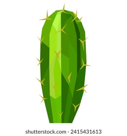 Polygonal green cactus on white background, minimalist low poly art style, vibrant and modern.