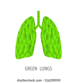 Polygonal green lungs isolated on white. Abstract low poly triangle ecology concept. Human internal organ. Medical vector icon.