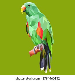 Polygonal green parrot on stick