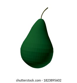 Polygonal green pear isolated on white background. 3D. Vector illustration