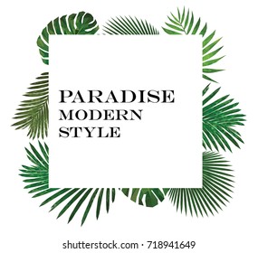 Polygonal green summer tropical lowpoly background with exotic palm leaves and plants. Vector floral background. Polygonal modern style, fresh view, flat design, isolated.