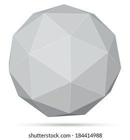 Polygonal grey 3D sphere isolated on white background vector illustration.