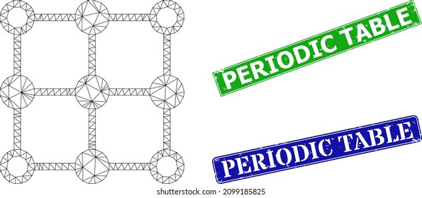 Polygonal grid centers model, and Periodic Table blue and green rectangular rubber seals. Mesh carcass symbol is designed with grid centers icon.