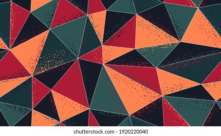 Polygonal grunge color seamless pattern, graphic colorful low poly endless wallpaper background with aged textures.