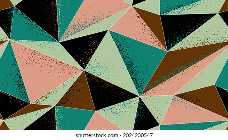 Polygonal grunge color seamless pattern, graphic colorful low poly endless wallpaper background with aged textures.