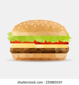 Polygonal hamburger. Vector illustration