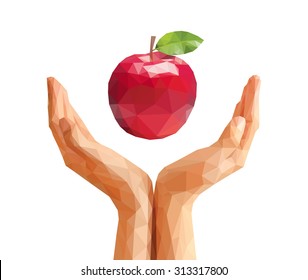 polygonal hand and the apple