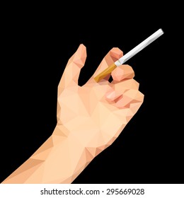 polygonal hand with a cigarette on a black background