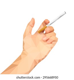 polygonal hand with a cigarette on a white background