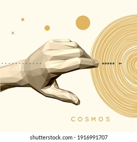 Polygonal hand for cover design template. 3D Vector illustration for advertising, marketing or presentation.