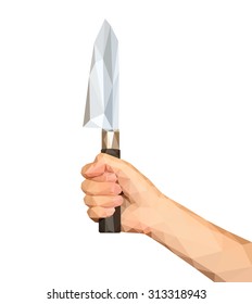 polygonal hand holding a large butcher knife on a white background