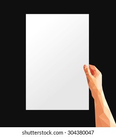 polygonal hand holding a large sheet of white paper