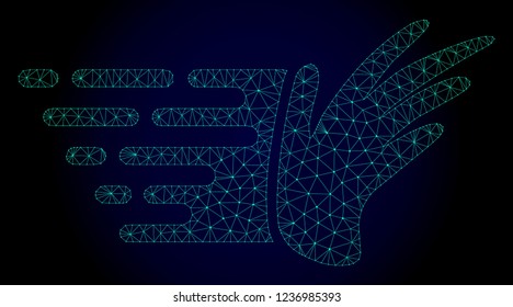 Polygonal hand illustration with fast speed effect. Abstract mesh lines, triangles and points on dark background with hand designed for modern abstraction with symbols of speed, rush, progress,