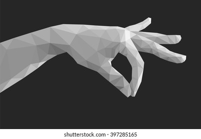 polygonal hand pinch fingers together monochrome empty
