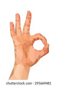 polygonal hand shows gesture ok