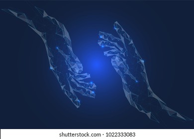 Polygonal Hand Technology. Abstract technology. Digital background with technology circuit board texture. Teamwork concept. Circular element. Dot Connected.