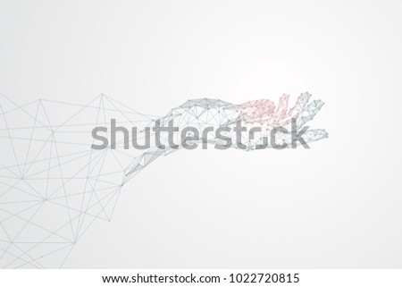 Polygonal Hand Technology. Abstract technology. Digital background with technology circuit board texture. Teamwork concept. Circular element. Dot Connected.