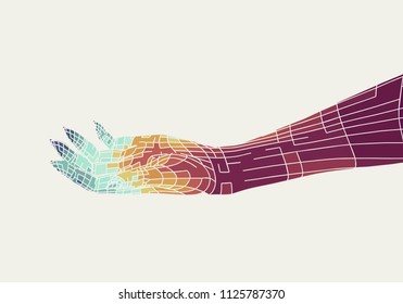 Polygonal hand. Wire frame style. Isolated part of the human body