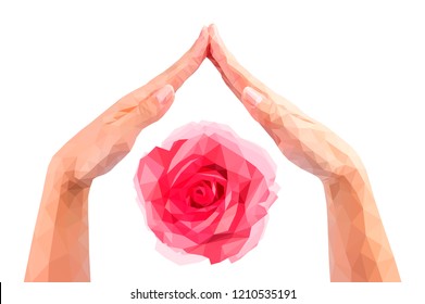 polygonal hands protection vector rose