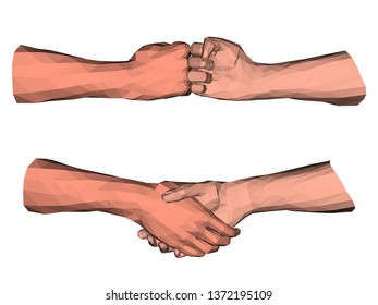 Polygonal handshake low poly art about partnership agreement in business and success cooperation