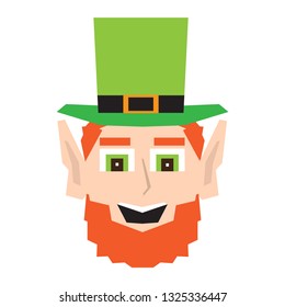 Polygonal happy irish elf head. Vector illustration design