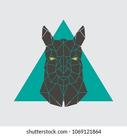 Polygonal head of Alpaca. Geometrical farm animal. Vector illustration.