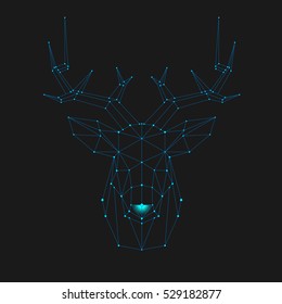 Polygonal head with blue dots - stars, black background, clean lines.
