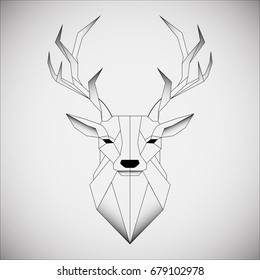 Polygonal head of deer. Hand drawn sketch of a deer. Contour for tattoo, logo, emblem and design element