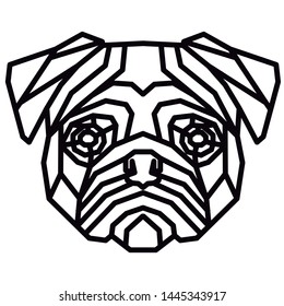 Polygonal head of a dog, pug decoration