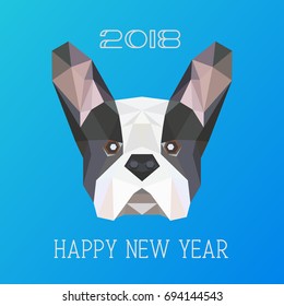 Polygonal head of french bulldog, symbol of 2018 New Year. Vector illustration of dog silhouette.