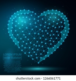 Polygonal heart abstract image, isolated on black background