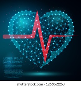 Polygonal heart abstract image, isolated on black background