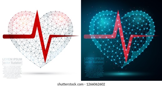 Polygonal heart abstract image, isolated on black background