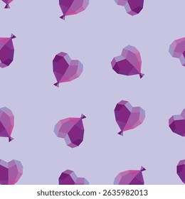 Polygonal heart balloon vector texture in purple hues over soft pastel base, suitable for dreamy and emotional creative projects