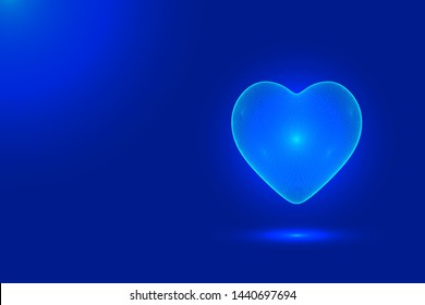 Polygonal heart. The heart glows on a blue background. Inanimate love. Virtual love.