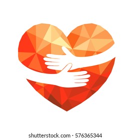 Polygonal Heart Hug, love and care design concept. Illustration isolated on white background.
