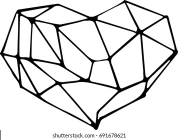 Polygonal heart isolated on a white background. Vector illustration of geometric heart. Template for greeting card, postcard, print.