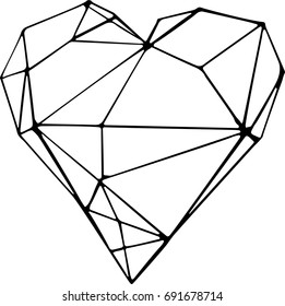 Polygonal heart isolated on a white background. Vector illustration of geometric heart. Template for greeting card, postcard, print.