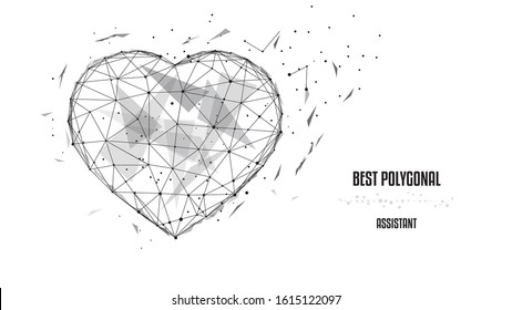  Polygonal Heart. Low poly. Black-and-white illustration