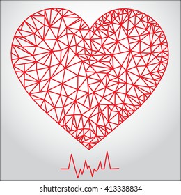 Polygonal heart. Heart made with lines and dots. Love symbol.