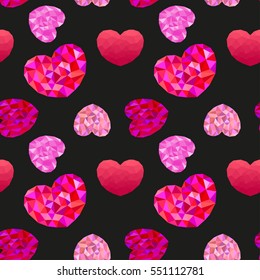 Polygonal heart on a white background seamless pattern. Valentine's Day. Vector