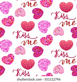 Polygonal heart on a white background seamless pattern. Valentine's Day. Vector