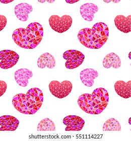 Polygonal heart on a white background seamless pattern. Valentine's Day. Vector